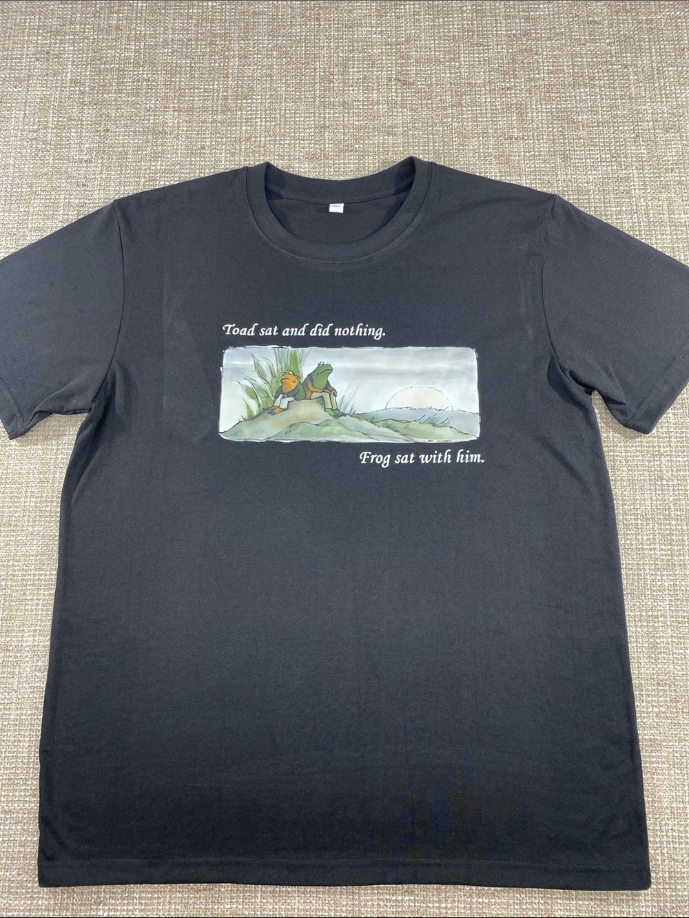 Graphic Toad & Frog Black Tee funny toad sat and did nothing frog sat with him